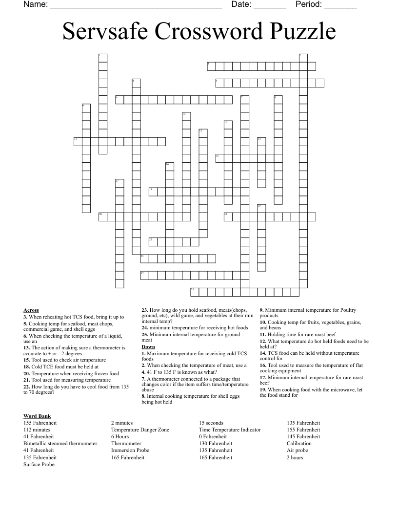 Servsafe Crossword Puzzle
