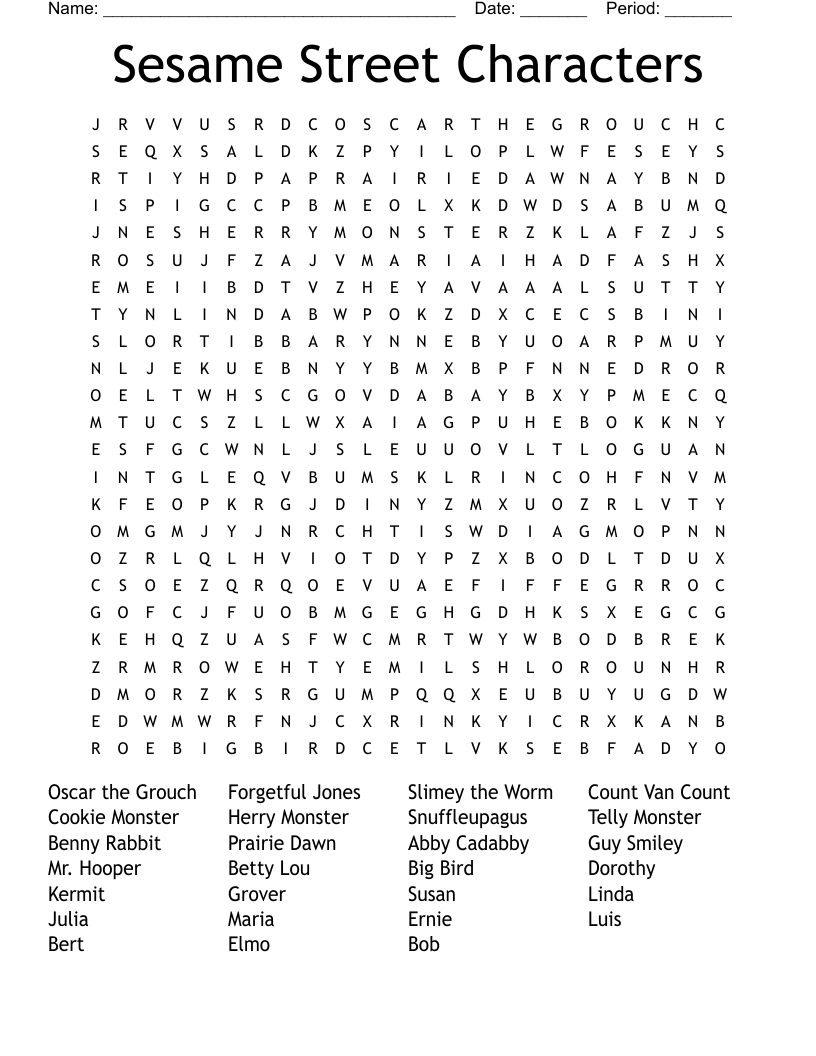 Sesame Street Characters Word Search