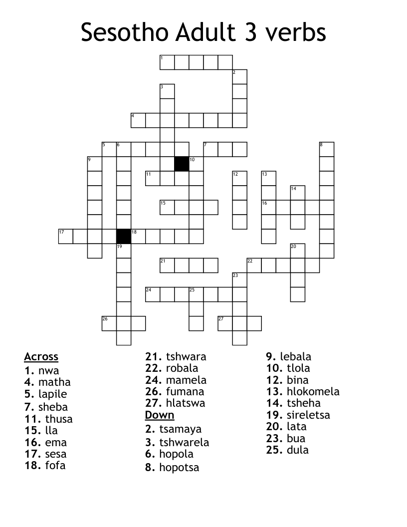 Sesotho Adult 3 verbs Crossword