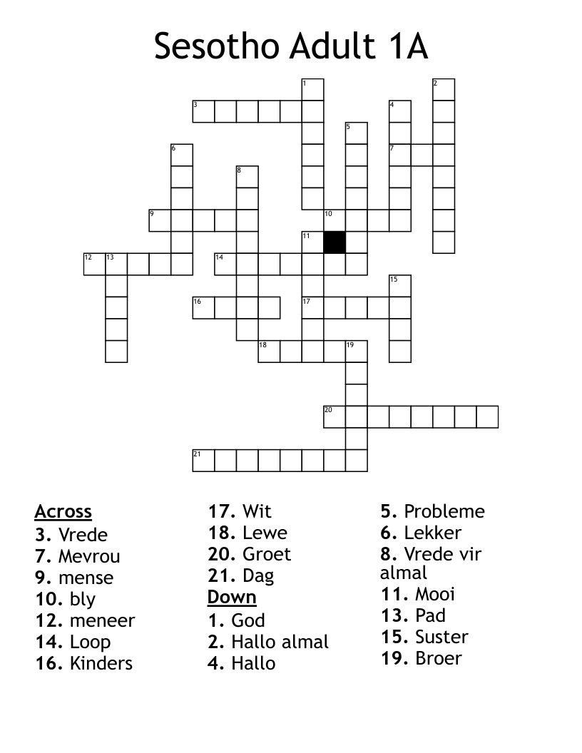 Sesotho  Adult 1A Crossword