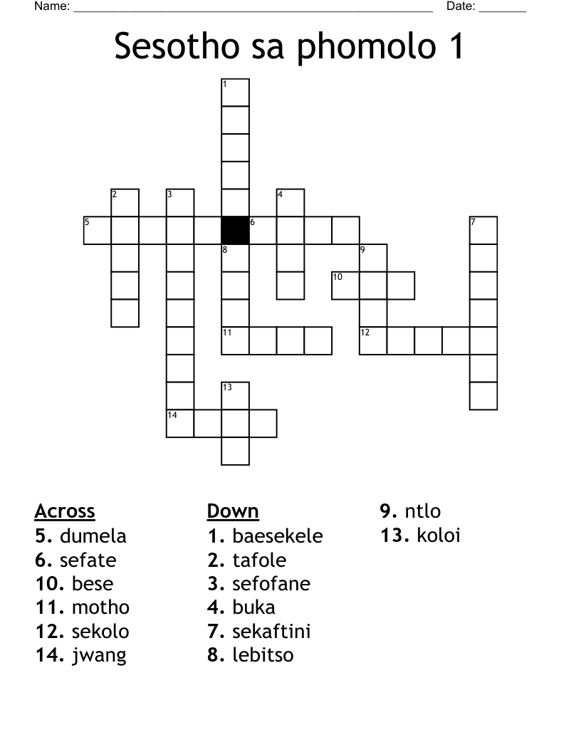 Sesotho sa phomolo 1 Crossword