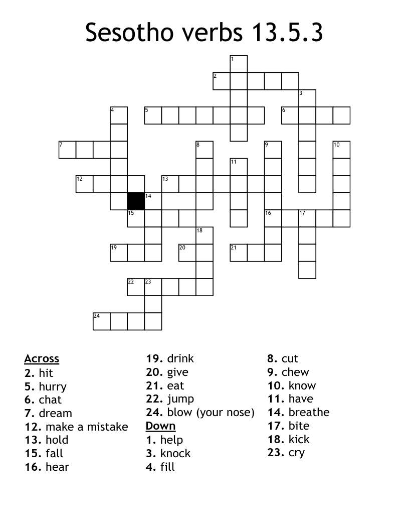 Sesotho verbs 13.5.3 Crossword