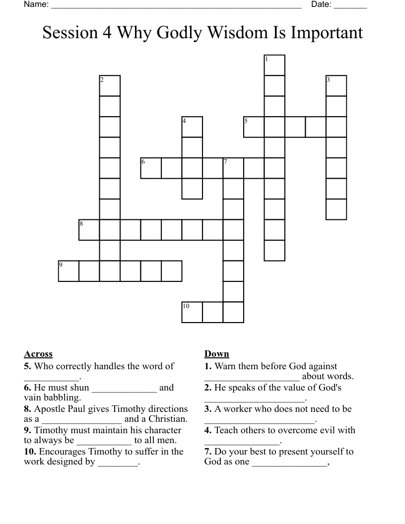 Session 4 Why Godly Wisdom Is Important Crossword