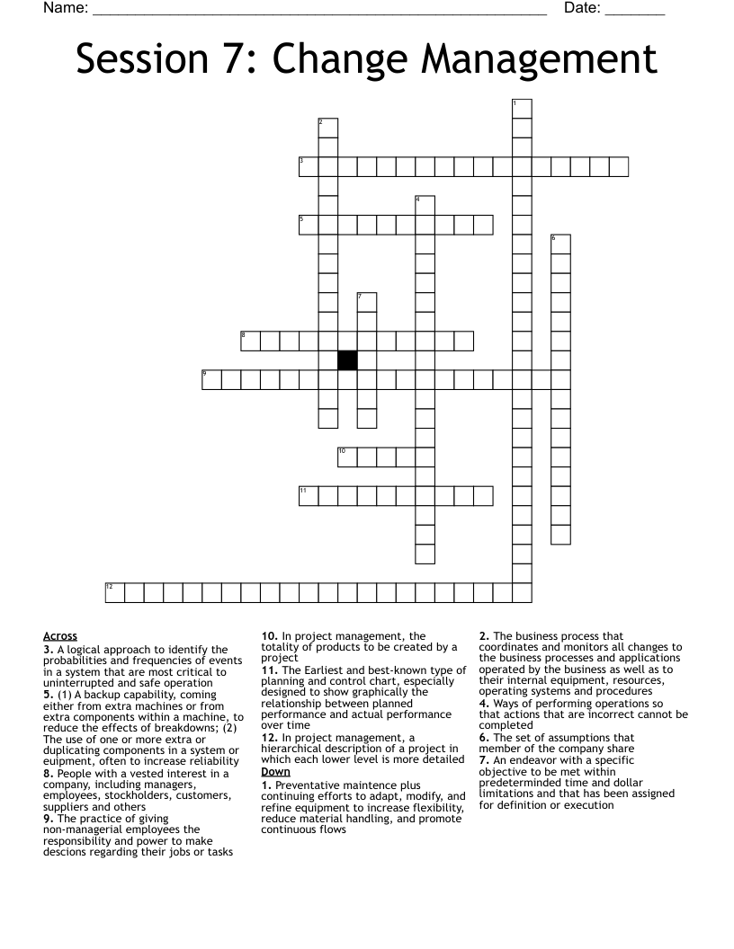 Session 7: Change Management Crossword