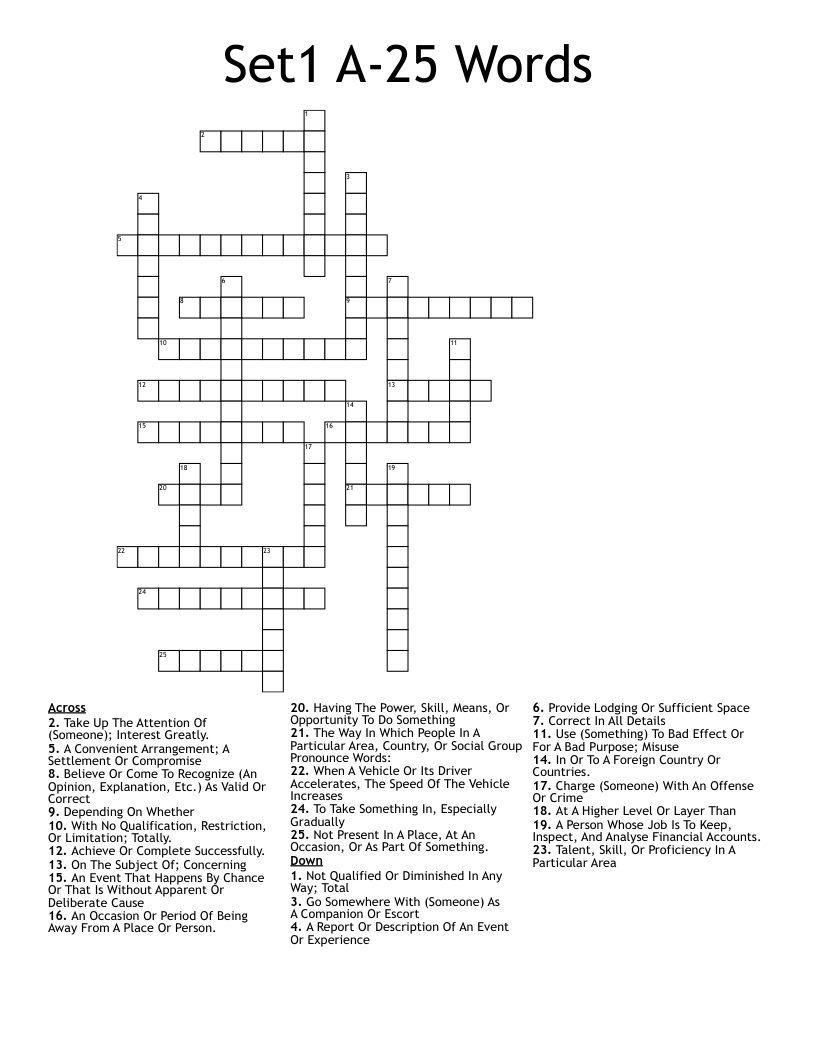 Set1 A-25 Words Crossword