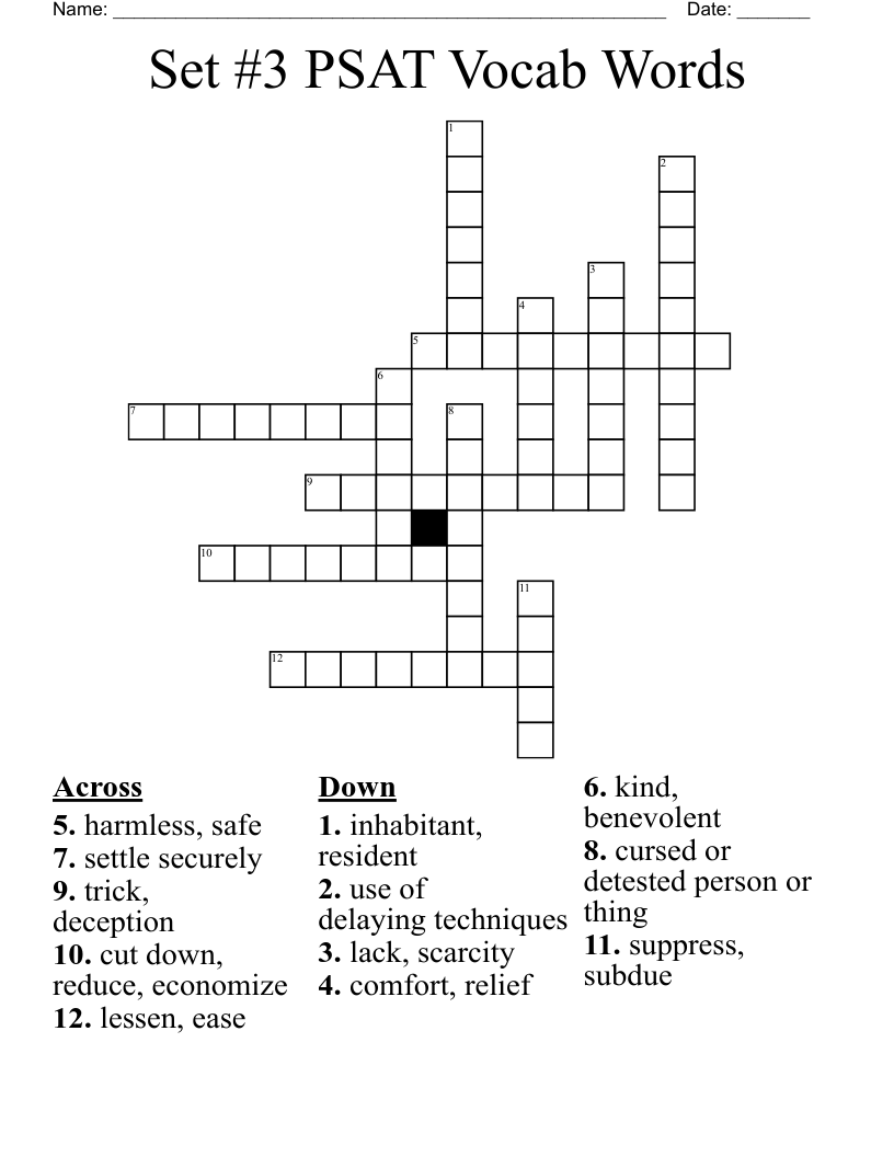 Set #3 PSAT Vocab Words Crossword