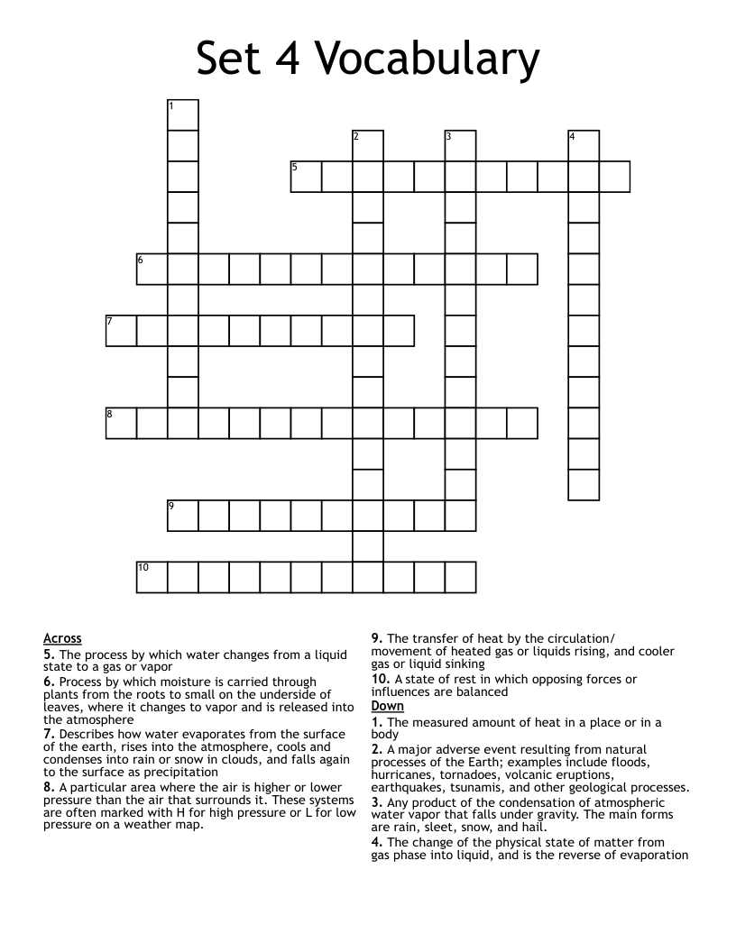 Set 4 Vocabulary Crossword