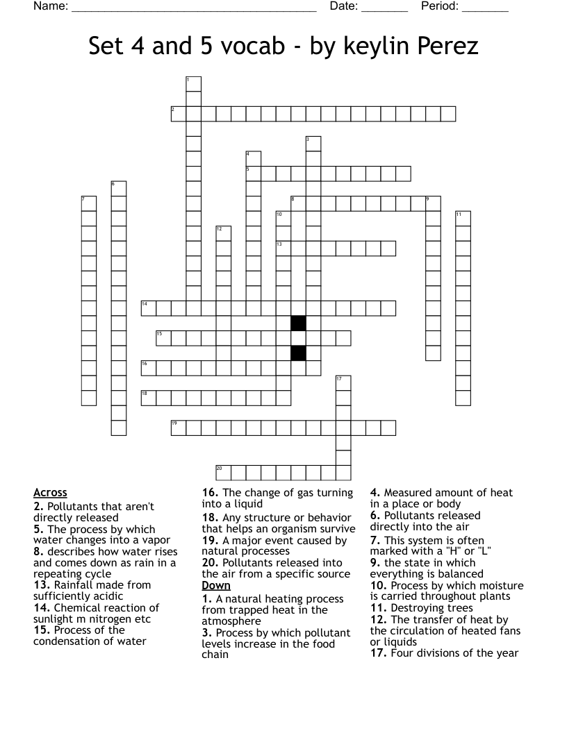 Set 4 and 5 vocab        - by keylin Perez  Crossword