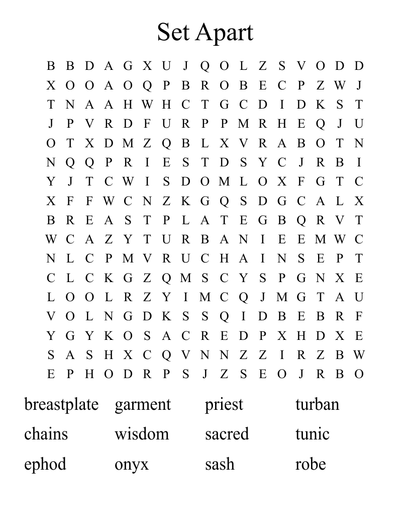 Set Apart Word Search