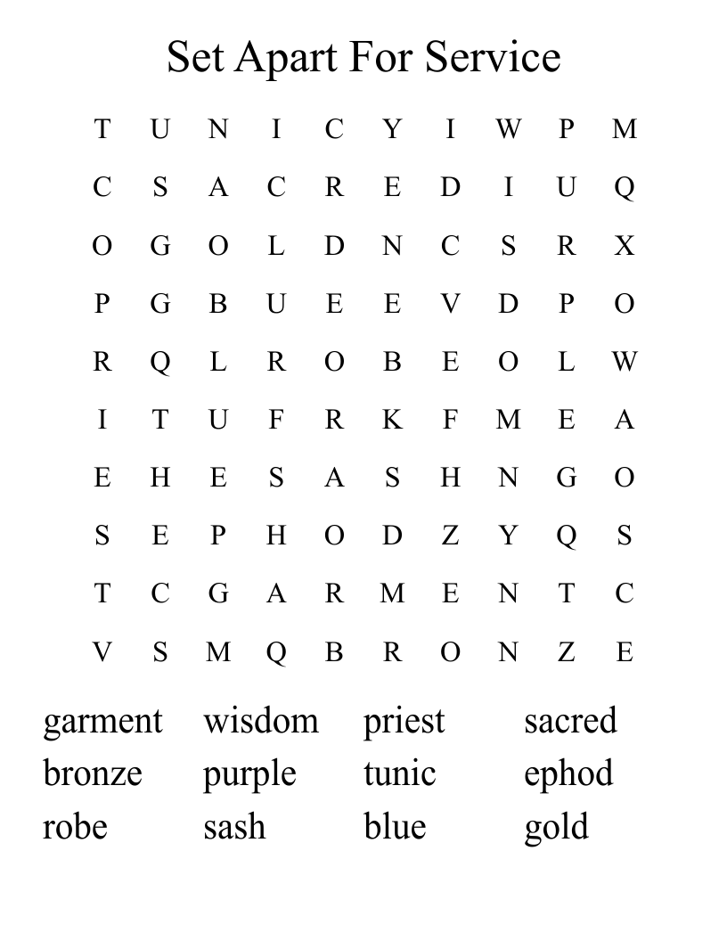 Set Apart For Service Word Search