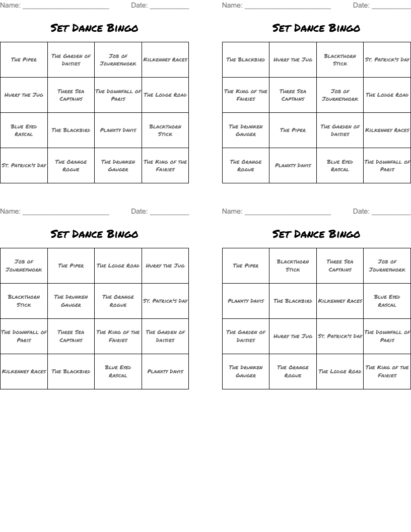 Set Dance Bingo