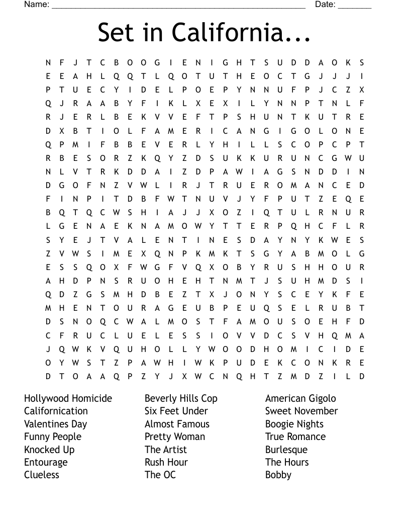 Set in California... Word Search