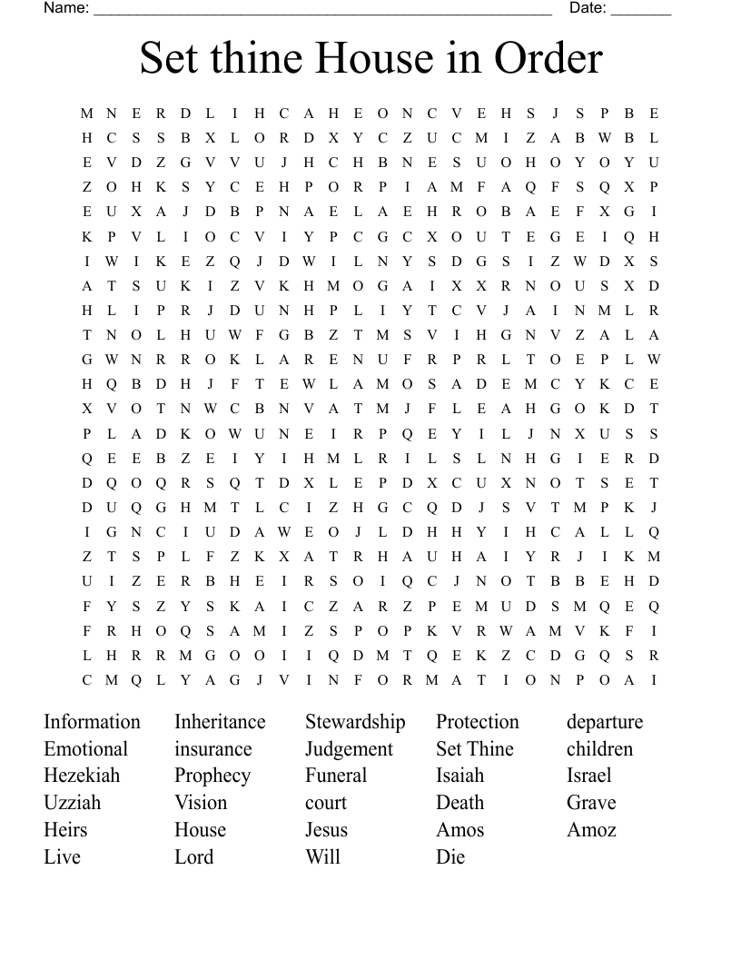 Set thine House in Order   Word Search