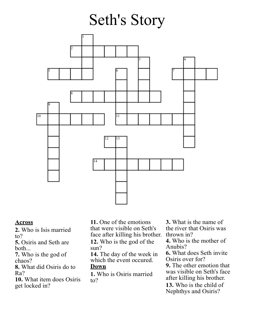 Seth's Story Crossword