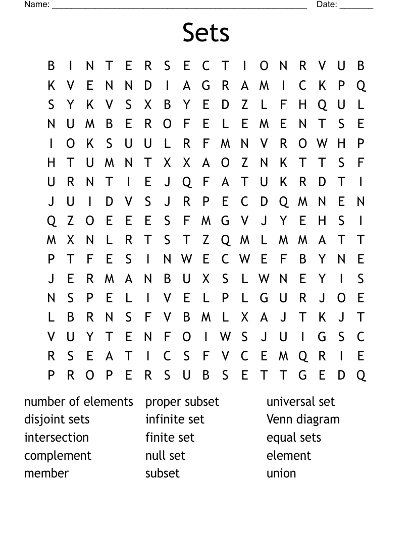 Sets Word Search