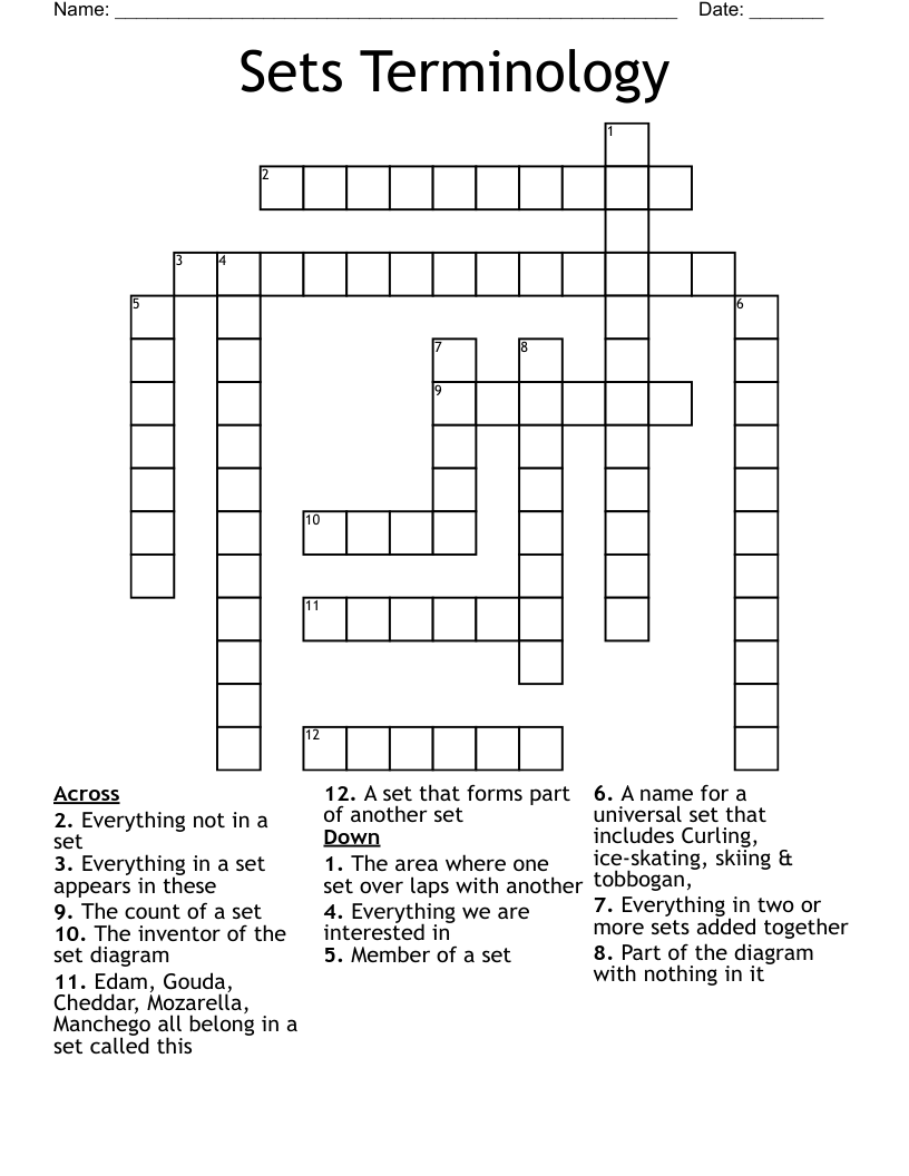 Sets Terminology Crossword