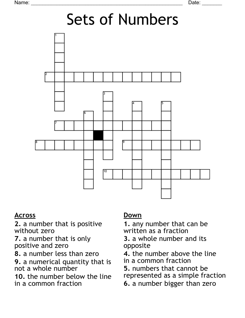 Sets of Numbers Crossword