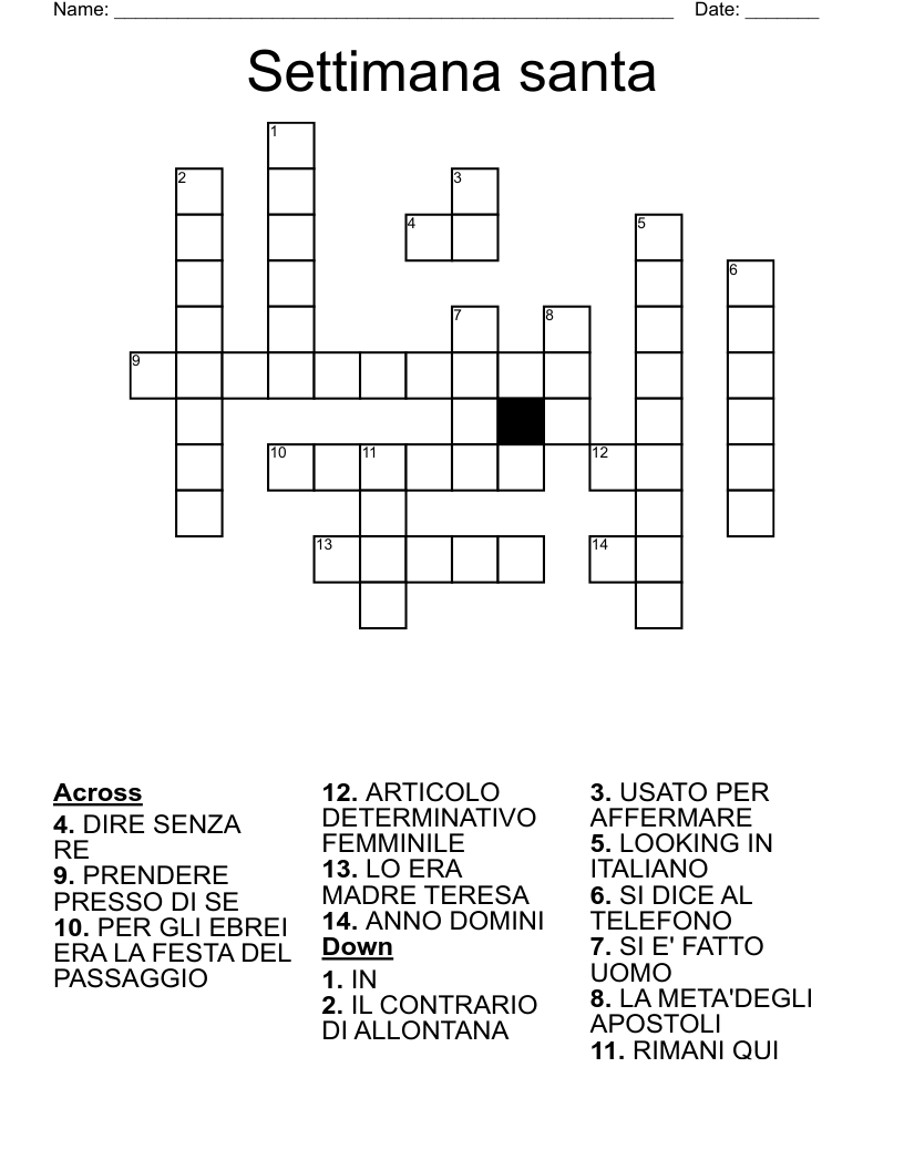 Settimana santa Crossword