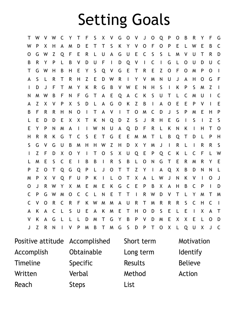 Setting Goals Word Search