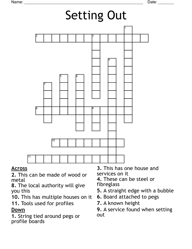 Setting Out Crossword