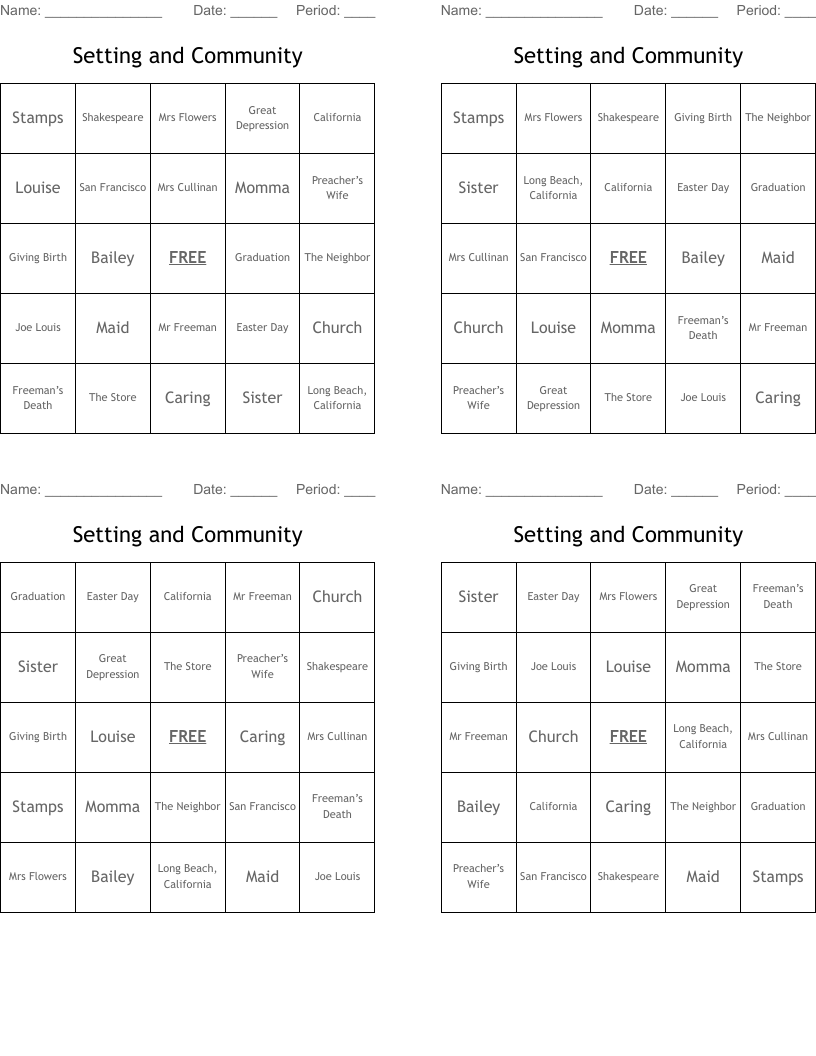 Setting and Community Bingo Cards