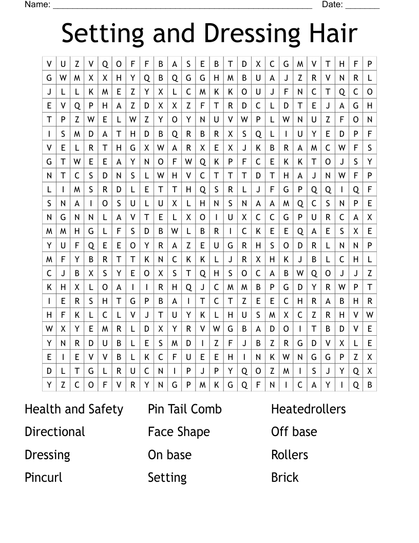 Setting and Dressing Hair Word Search