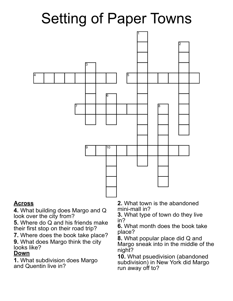 Setting of Paper Towns Crossword