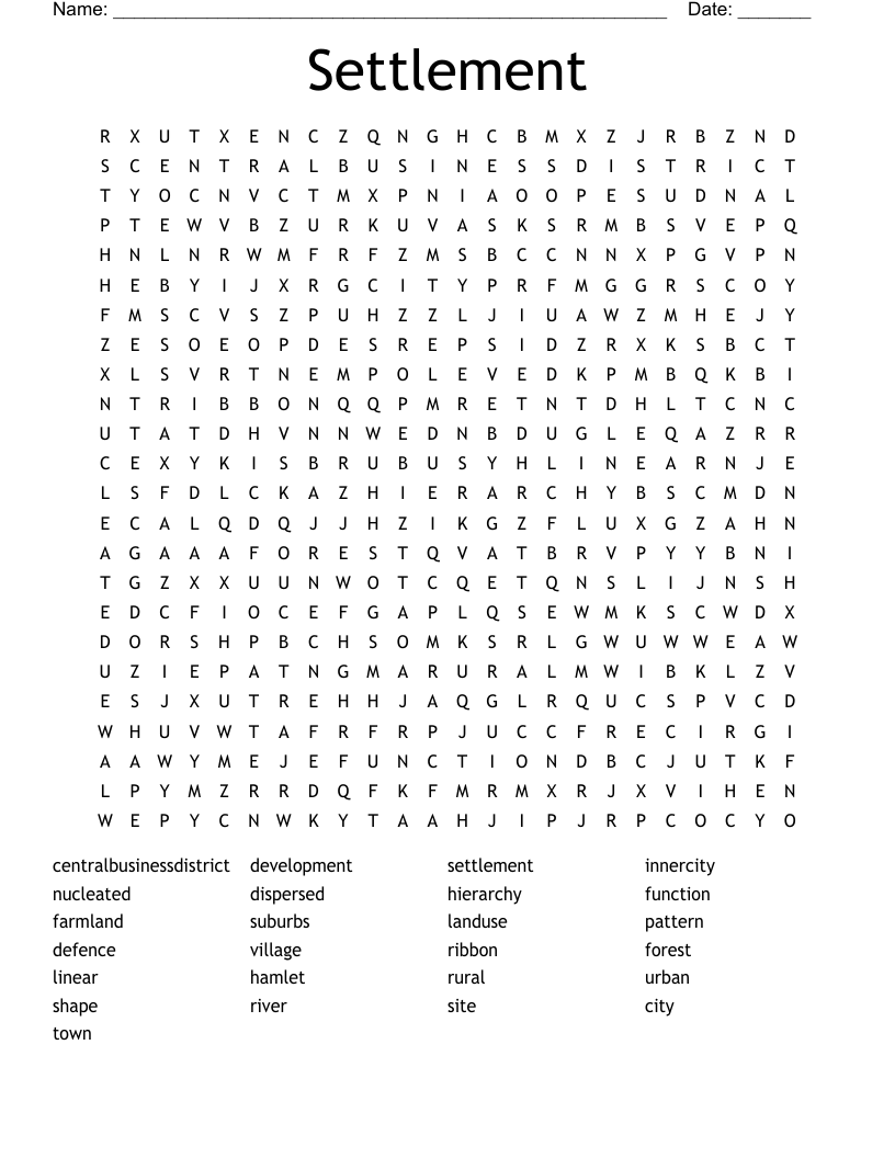 Settlement Word Search