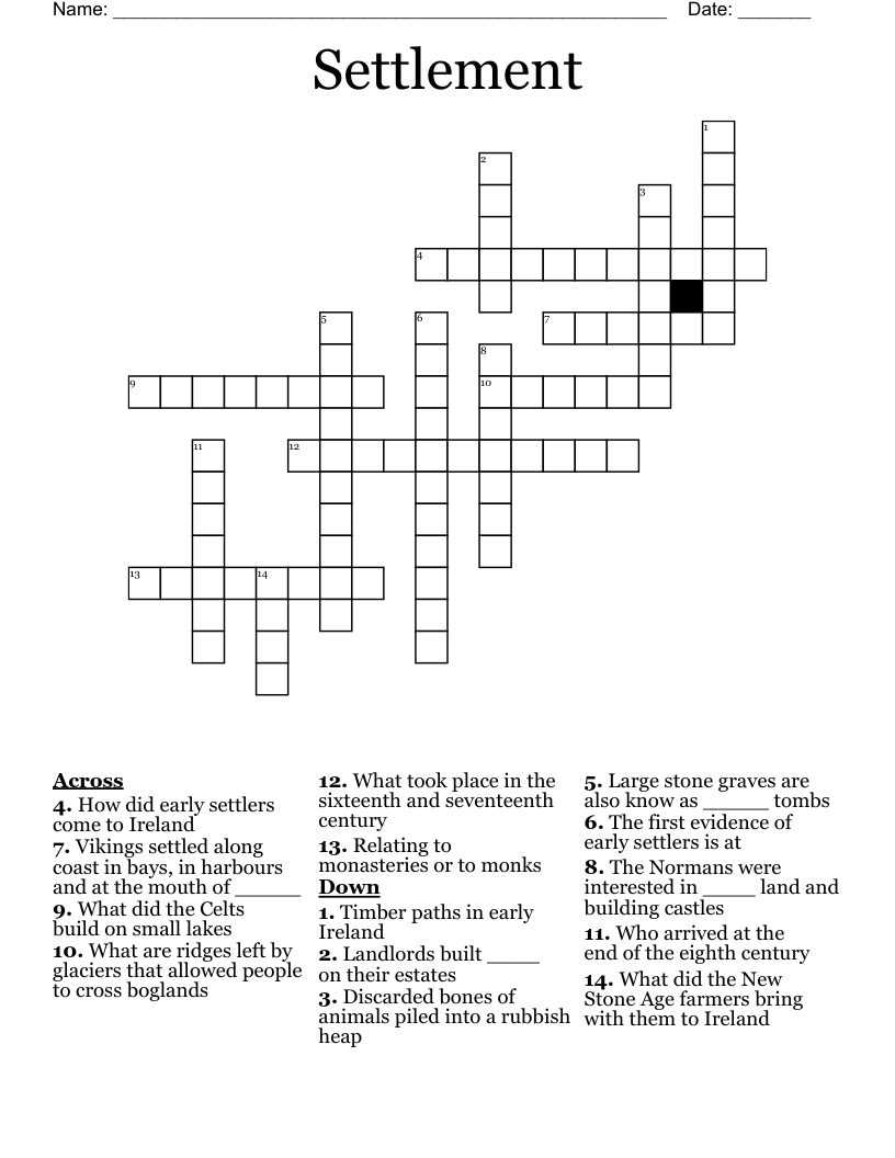 Settlement Crossword