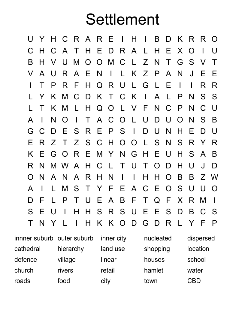 Settlement Word Search