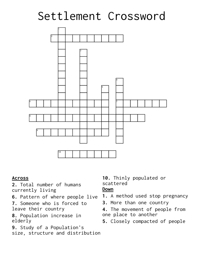 Settlement Crossword 