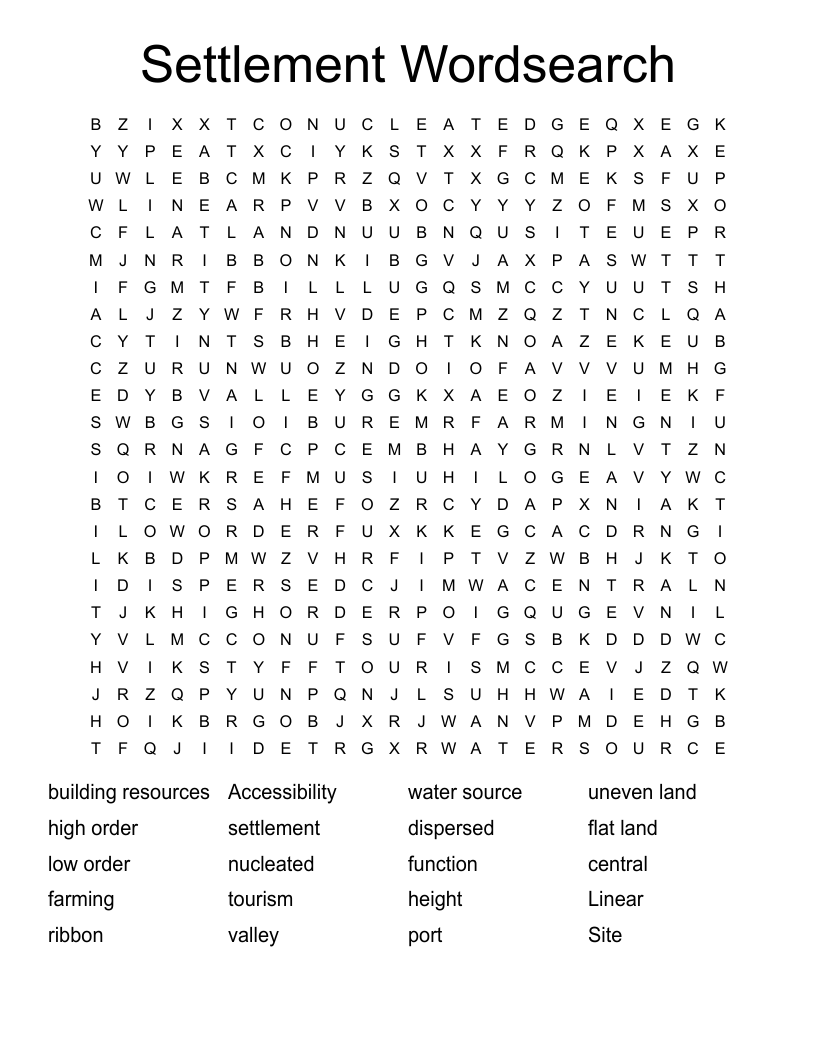 Settlement Wordsearch