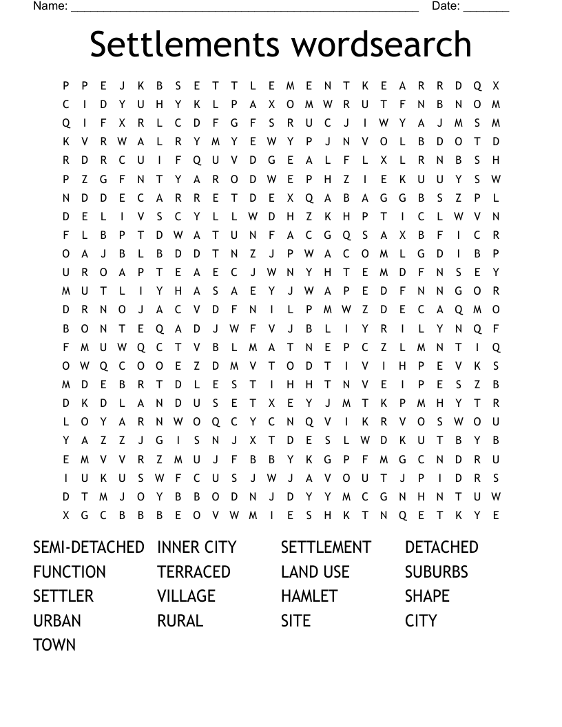 Settlements wordsearch 