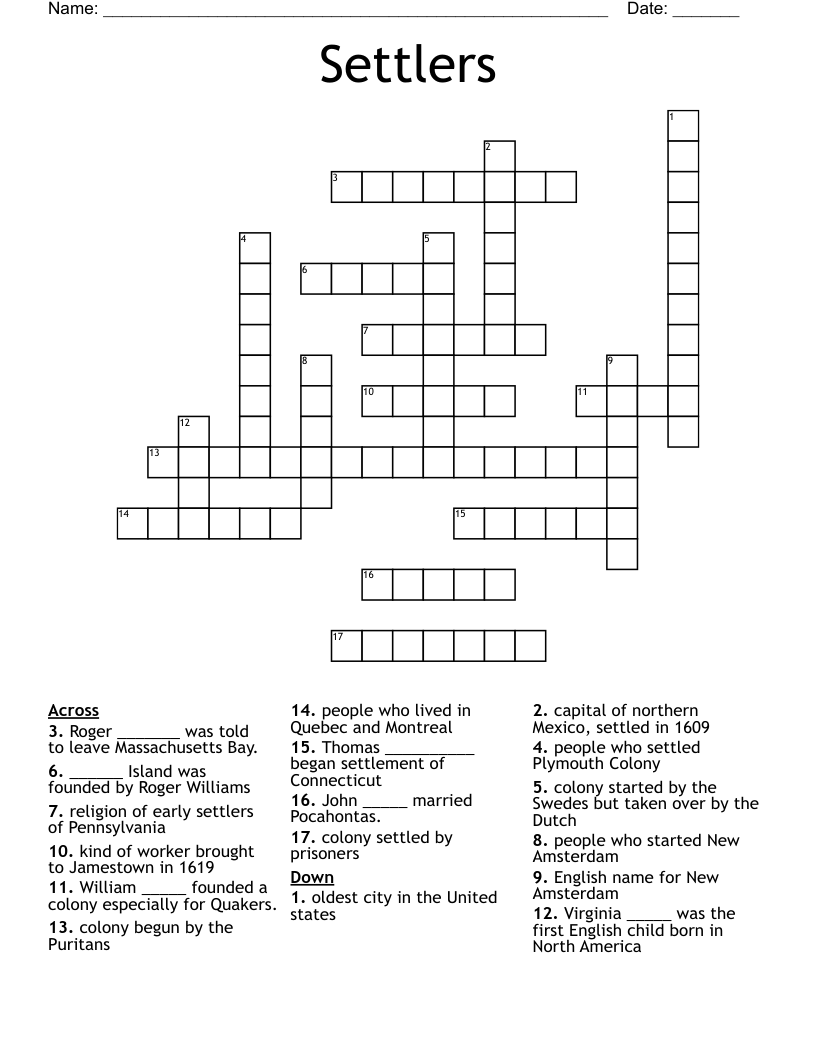Settlers Crossword