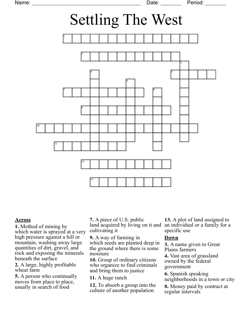 Settling The West Crossword