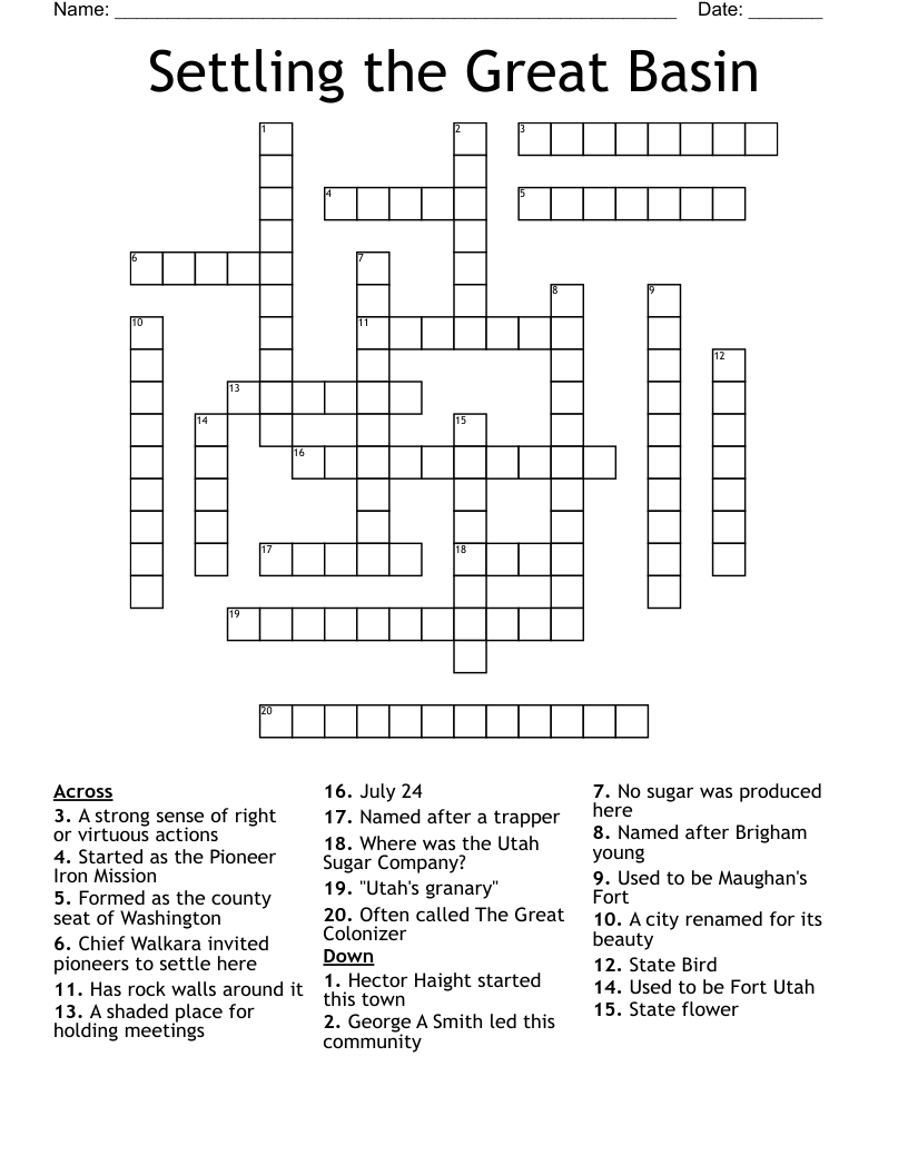 Settling the Great Basin Crossword