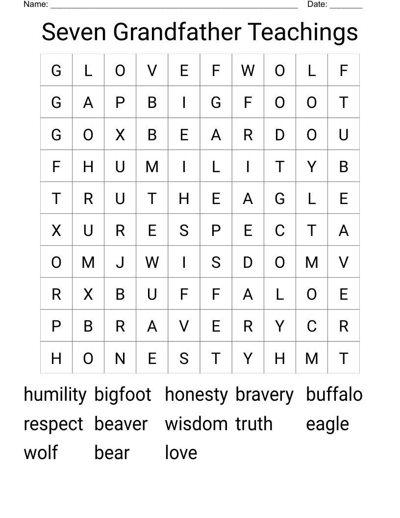 Seven Grandfather Teachings Word Search