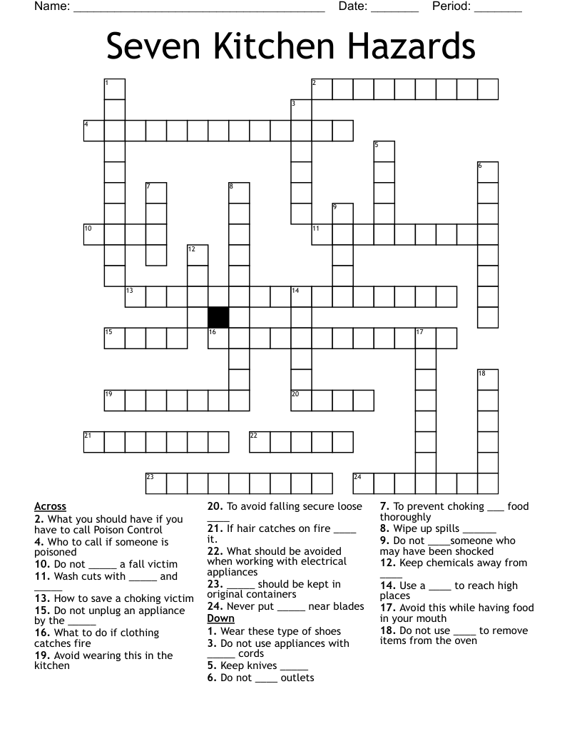 Seven Kitchen Hazards Crossword