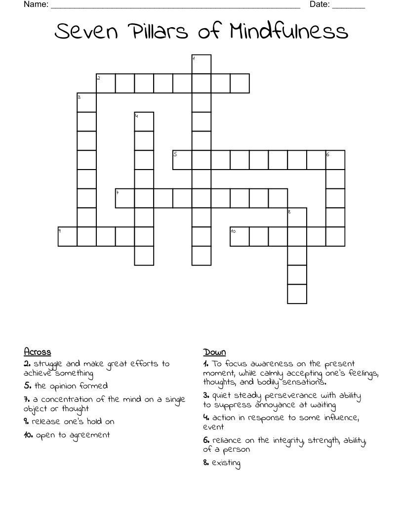 Seven Pillars of Mindfulness Crossword