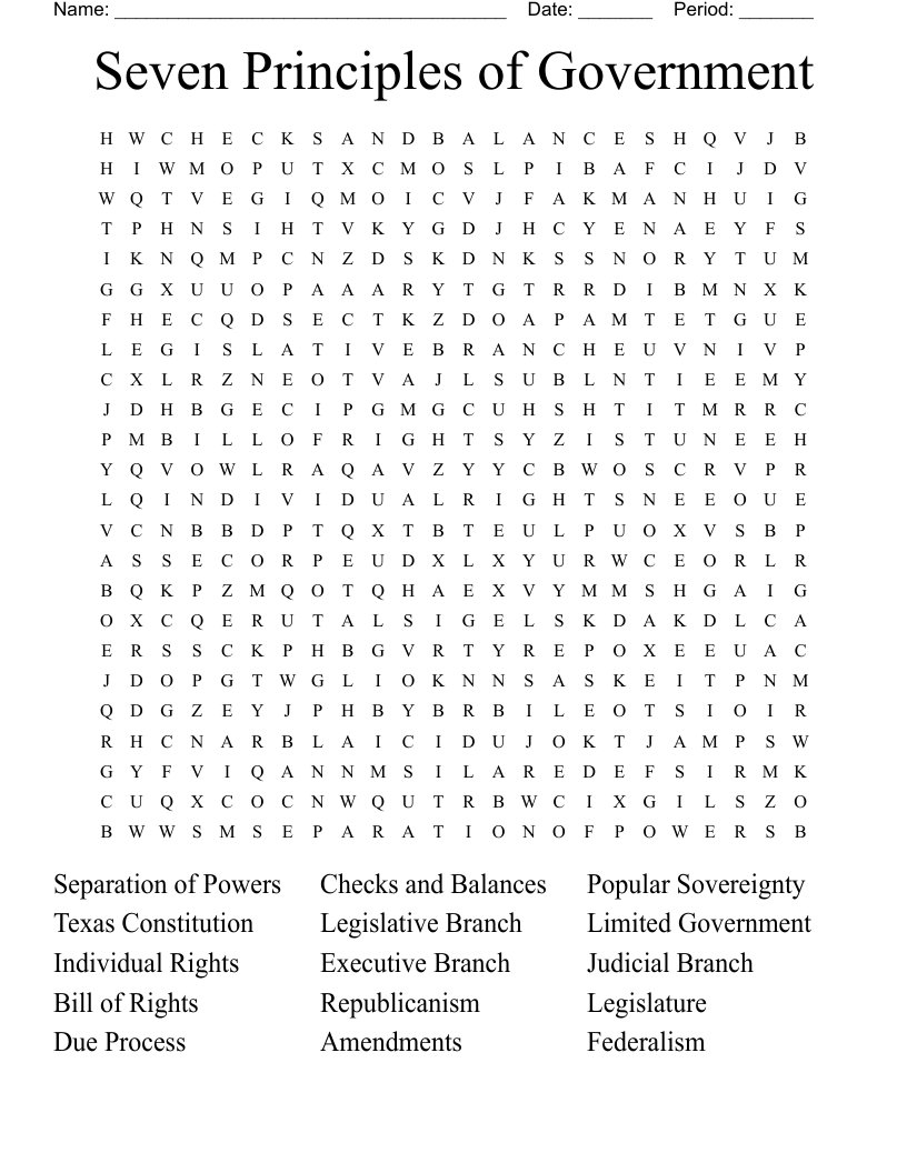 Seven Principles of Government Word Search