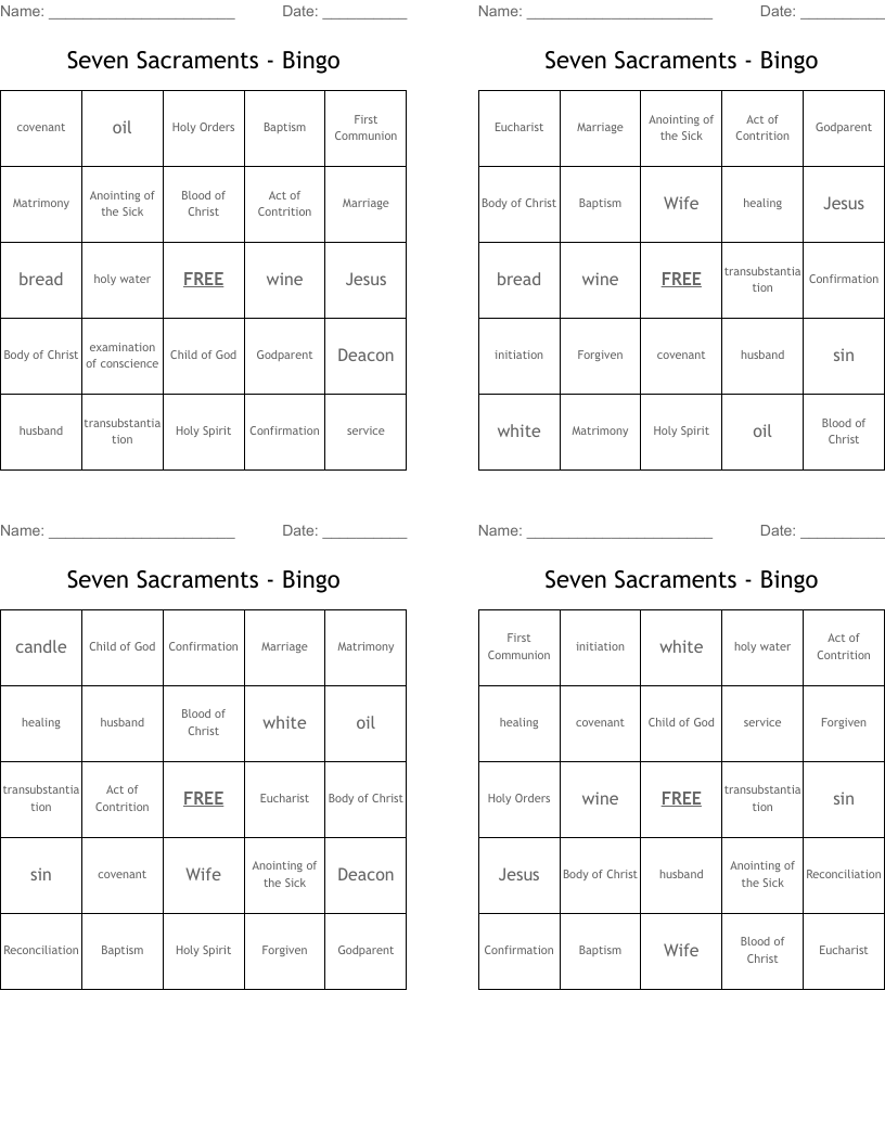 Seven Sacraments - Bingo