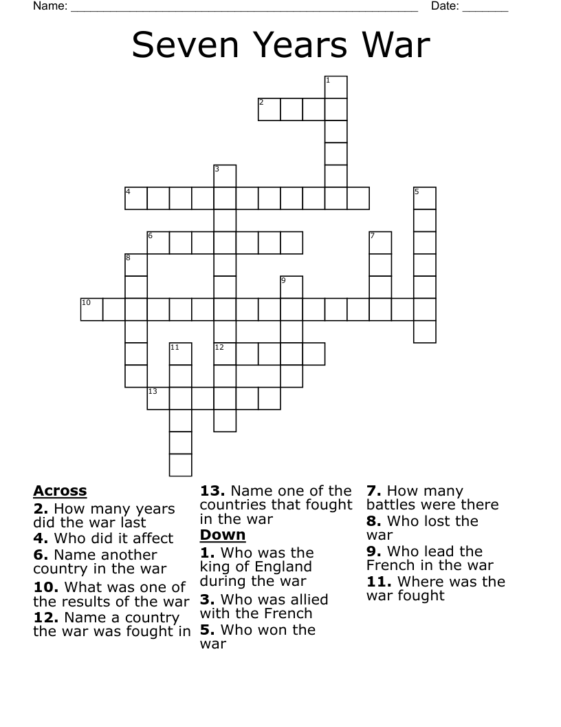 Seven Years War Crossword