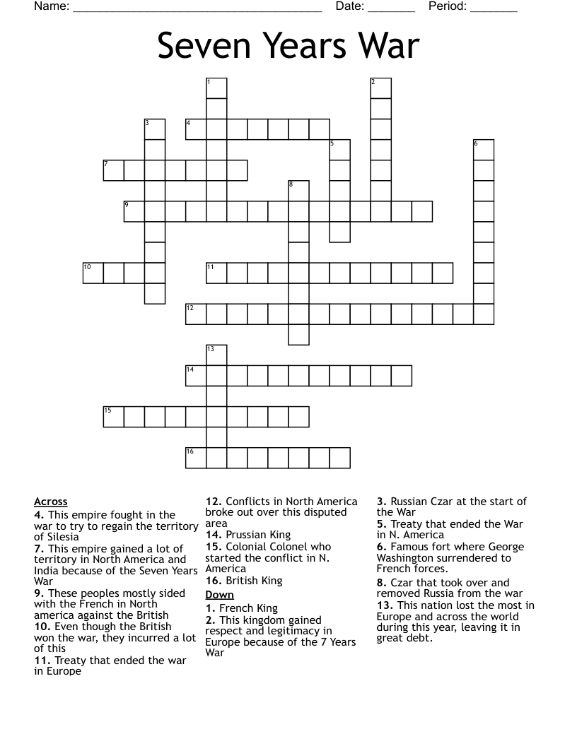 Seven Years War Crossword