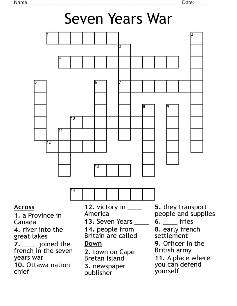 Seven Years War Crossword