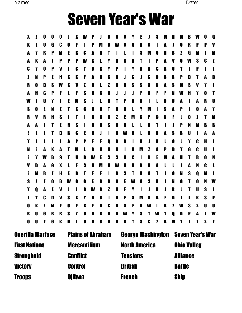 Seven Year's War Word Search