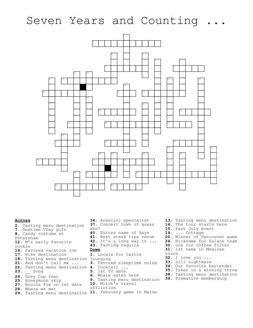 Seven Years and Counting ... Crossword