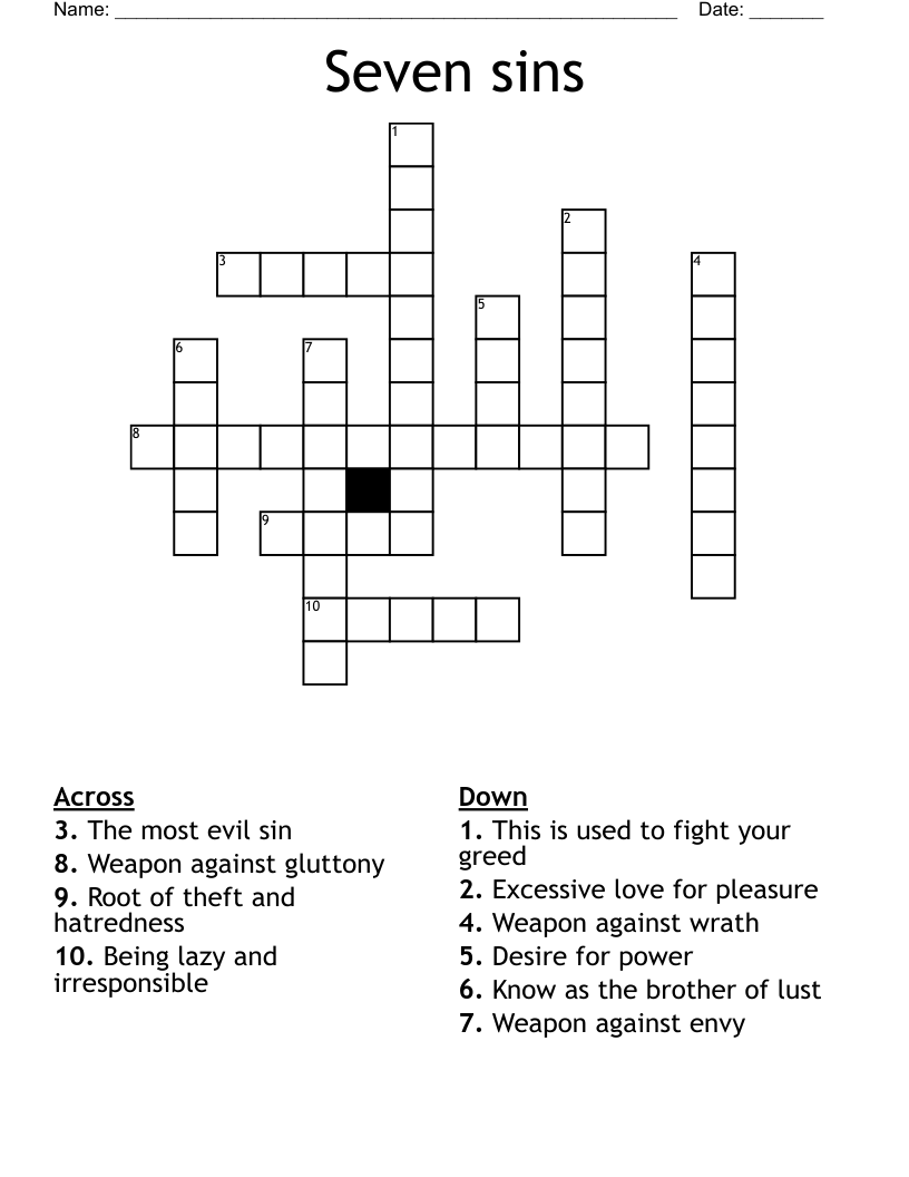 Seven sins Crossword