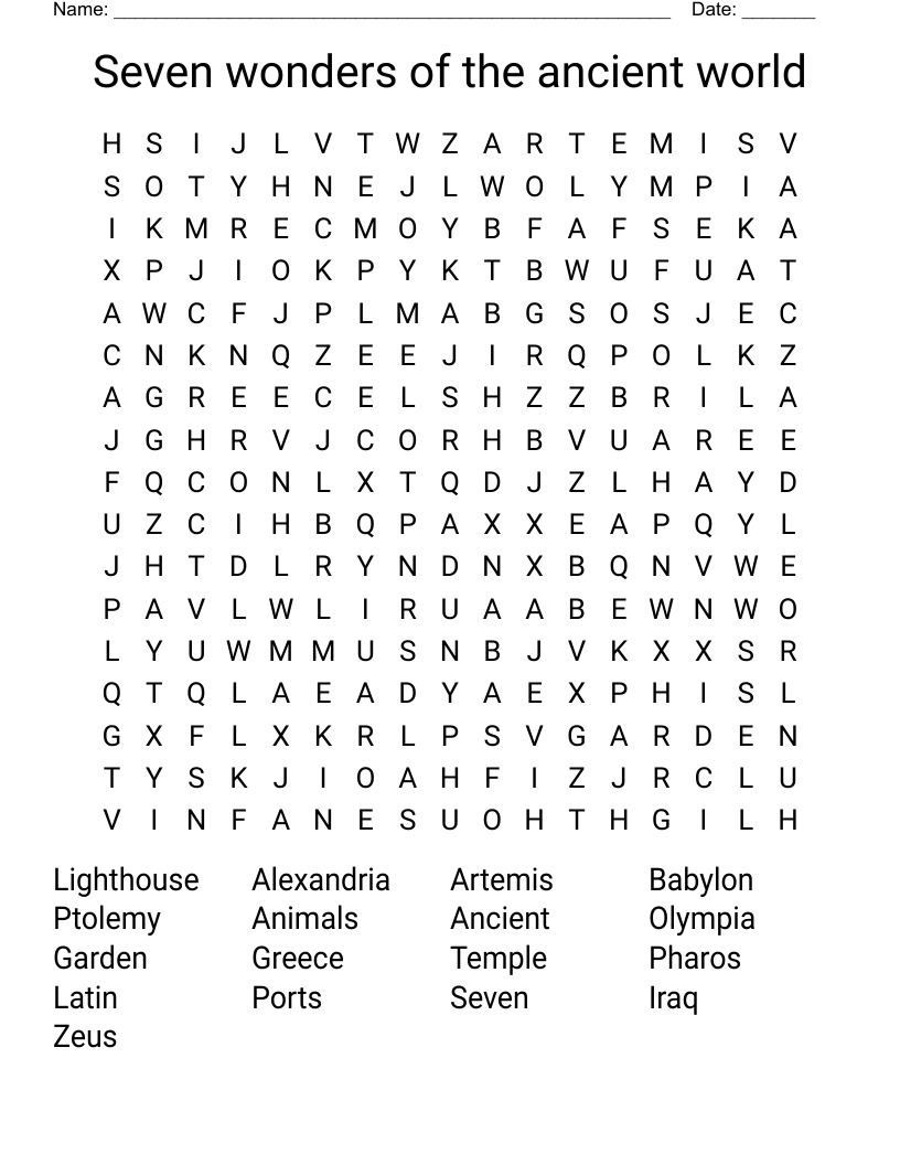 Seven wonders of the ancient world Word Search