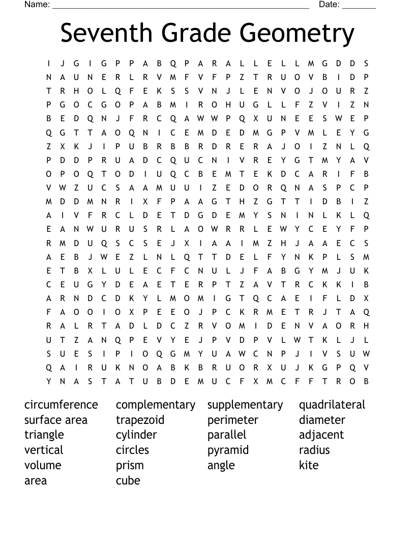 Seventh Grade Geometry Word Search