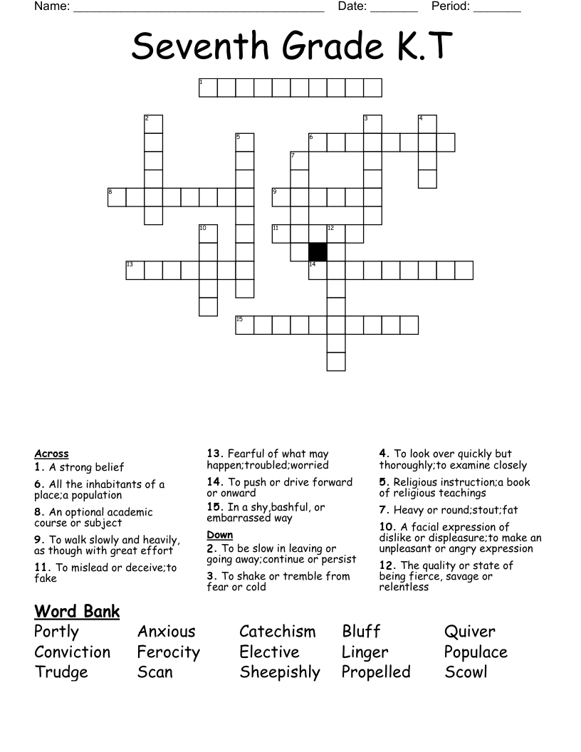 Seventh Grade K.T Crossword